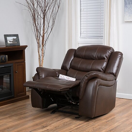 mryka Brown PU Leather Glider Recliner Club Chair